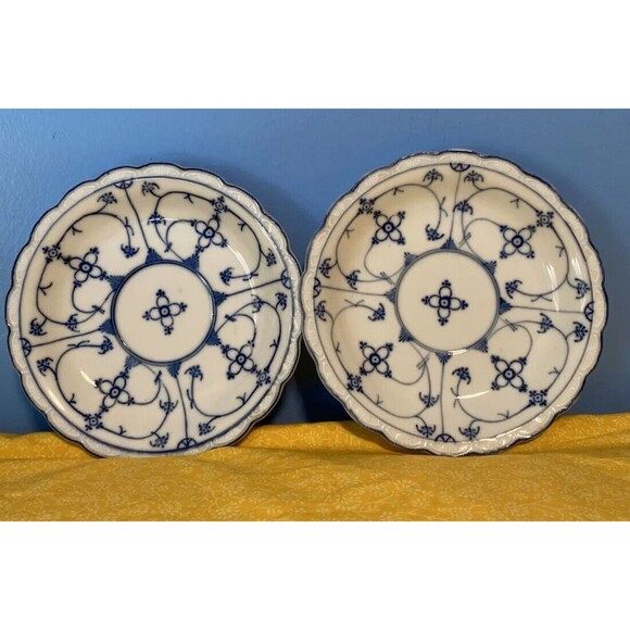 Antique Koenigszelt Silesia Blue Lace Flowers Strawflower Saucer Set of 2 - Picture 1 of 6